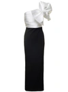 SOLACE LONDON SELIA ONE-SHOULDER MAXI DRESS IN BLACK AND WHITE TWILL