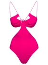 AMAZUÌN SADIE' FUCHSIA SWIMSUIT WITH CUT-OUT AND SPAGHETTI STRAPS IN STRETCH POLYAMIDE