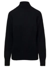 ALLUDE BLACK MOCKNECK SWEATER WITH RIBBED TRIM IN CASHMERE