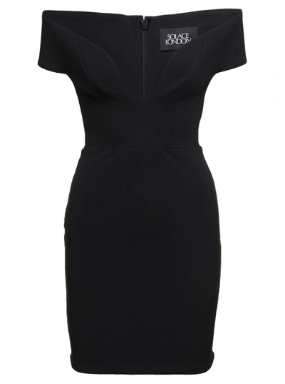 SOLACE LONDON LOLA' MINI BLACK DRESS WITH PLUNGING SWEETHEART NECKLINE IN STRETCH CREPE