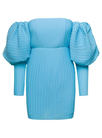 Solace London Light -blue Skye Off-shoulder Mini Dress In Polyester