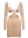 Amazuìn Amazuin Vera' Beige Mini Long-sleeve Dress With Tonal Paillettes In Stretch Polyamiide In Neutrals
