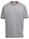 Thom Browne Short Sleeve Tee W/ Rwb Stripe Trim In Cotton Milano In Grey