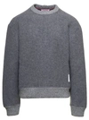 Thom Browne Crewneck Sweatshirt W/ Cb Rwb Stripe In Wool Fleece In Grey