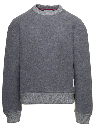 Thom Browne Crewneck Sweatshirt W/ Cb Rwb Stripe In Wool Fleece In Grey