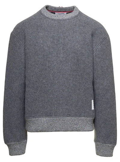 THOM BROWNE CREWNECK SWEATSHIRT W/ CB RWB STRIPE IN WOOL FLEECE