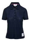 THOM BROWNE BLUE POLO SHIRT WITH PETER-PAN COLLAR AND LOGO PATCH IN COTTON