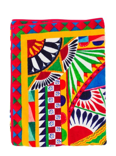 Dolce & Gabbana Multicolor Bath Towel Wirh All-over Carretto Print In Cotton In Not Applicable