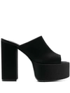 Paris Texas Black Mules With Oversized Platform In Silk Woman