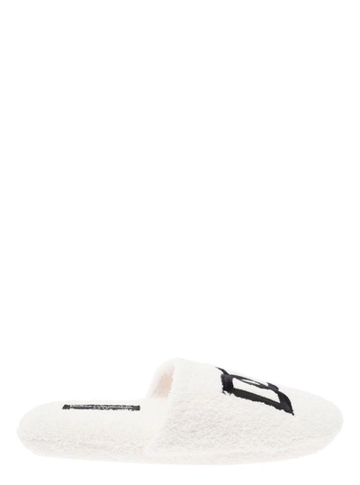 Dolce & Gabbana Embroidered Terry Cotton Slippers In White