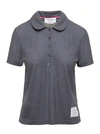 THOM BROWNE GREY POLO SHIRT WITH PETER-PAN COLLAR AND LOGO PATCH IN COTTON
