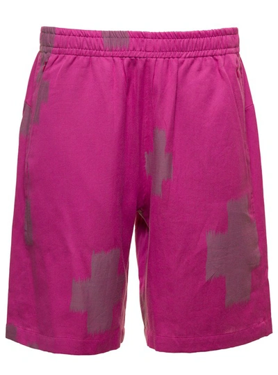 Needles Fuchsia Shorts With All-over Cactus Print In Cotton And Linen Man In Pink