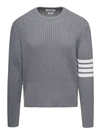 THOM BROWNE CABLE-KNIT JUMPER WITH SIGNATURE 4 BAR DETAILING IN GREY COTTON