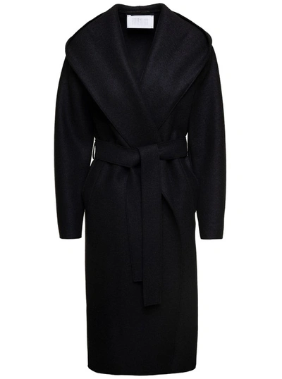 Harris Wharf London Hooeded Coat In Black