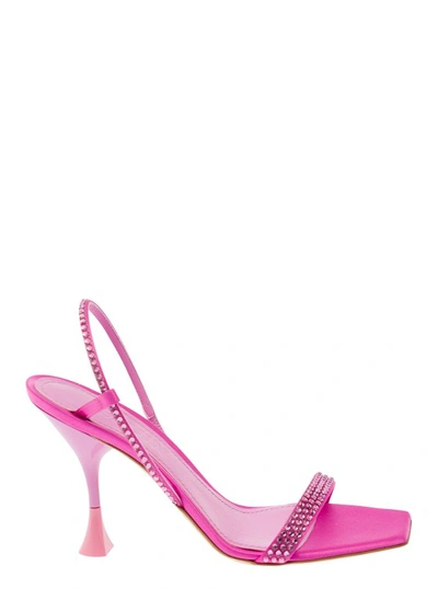 3juin 'eloise' Pink Andals With Rhinestone Embellishment And Spool Hight Heel In Viscose Blend Woman
