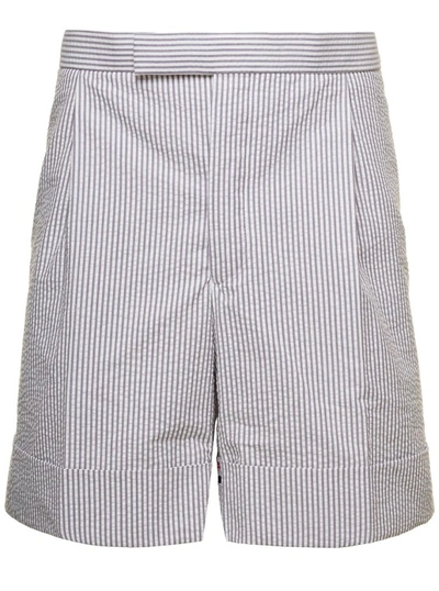 THOM BROWNE STRIPED TAILORED SHORTS IN WHITE COTTON