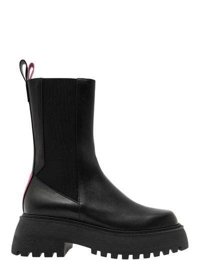 3juin 'tokyo' Black Boots With Chunky Platform In Leather Woman