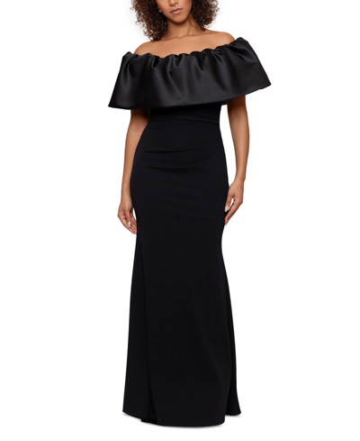 Betsy & Adam Women's Off-the-shoulder Ruffle Gown In Black,black