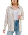 ULTRA FLIRT JUNIORS' BUTTON-FRONT SATIN LONG-SLEEVE SHIRT