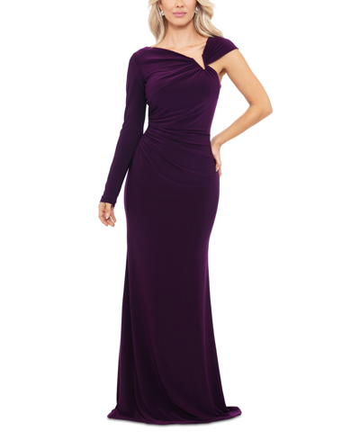 Betsy & Adam Women's Asymmetric Ruched Jersey Gown In Wine