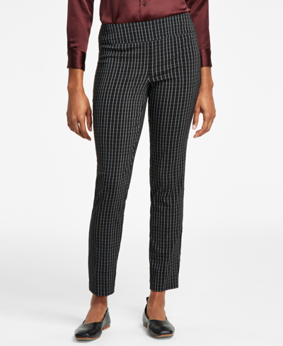 Alfani Women's Tummy-control Pull-on Skinny Pants, Regular, Short And Long Lengths, Created For Macy's In Deep Black Plaid