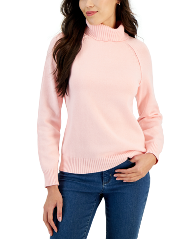 Karen Scott Women's Cotton Turtleneck Sweater, Created For Macy's In Soft Pink