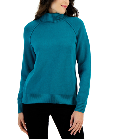 Karen Scott Women's Cotton Turtleneck Sweater, Created For Macy's In Jazzy Teal