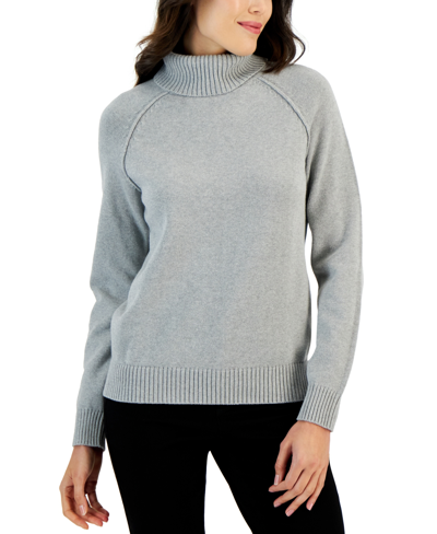 Karen Scott Women's Cotton Turtleneck Sweater, Created For Macy's In Smoke Grey Hthr