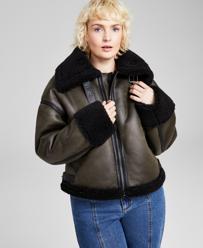 And Now This Women's Faux-shearling Jacket, Created For Macy's In Green,black