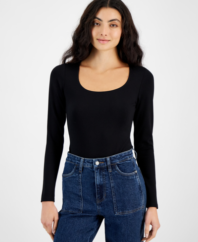 And Now This Women's Ponte-knit Long-sleeve Scoop-neck Bodysuit, Created For Macy's In Black