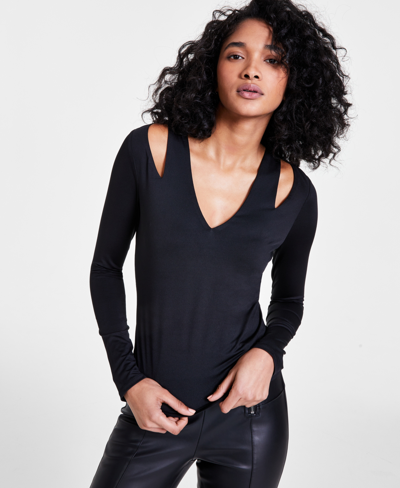 Bar Iii Women's V-neck Cutout Top, Created For Macy's In Deep Black