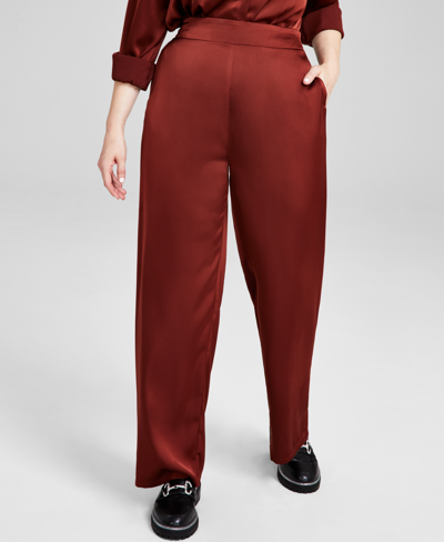 And Now This Women's Satin High-rise Wide-leg Pants In Sonoma Brick