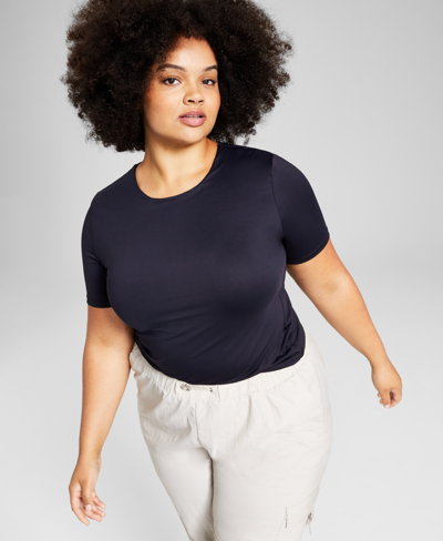 And Now This Trendy Plus Size Second Skin Crewneck Short-sleeve T-shirt In Black