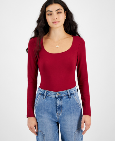 And Now This Women's Ponte-knit Long-sleeve Scoop-neck Bodysuit, Created For Macy's In Clay Red