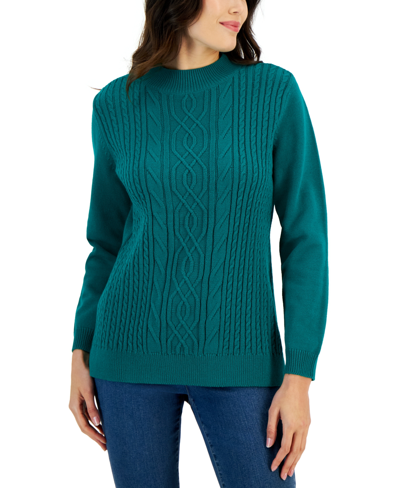Karen Scott Women's Cable-knit Sweater, Created For Macy's In Marine Green