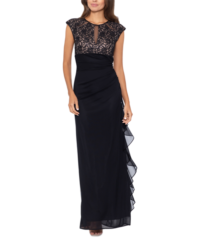 Betsy & Adam Lace-bodice Gown In Black,nude
