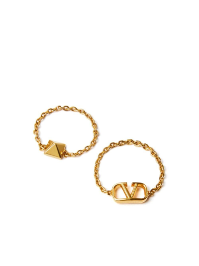 Valentino Garavani Vlogo Signature Ring Set In Gold