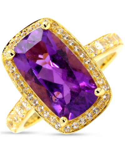 Macy's Amethyst (3-1/3 Ct. T.w.) & White Topaz (5/8 Ct. T.w.) Halo Statement Ring In Gold-plated Sterling S