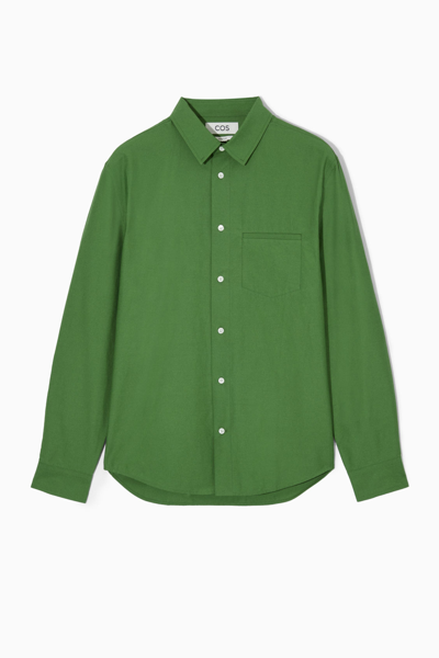 Cos Topstitched Poplin Shirt In Khaki Green Dark