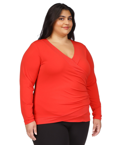 Michael Kors Michael  Plus Size Rhinestone-trim Crossover Top In Crimson