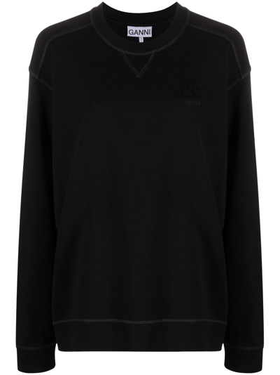 Ganni Organic Cotton Crewneck Sweatshirt In Black