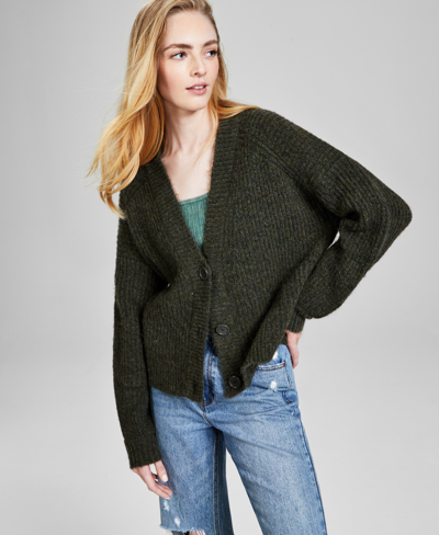 And Now This Women's V-neck Button-front Cardigan, Created For Macy's In Olive Marl