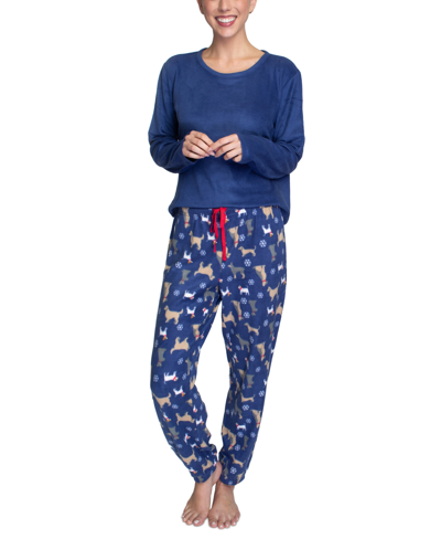Hanes Women's Plus Size 2-pc. Stretch Fleece Pajamas Set In Blu,dogs