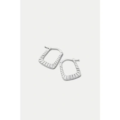 Daisy London Silver Midi Striped Creole Hoop Earrings In Metallic