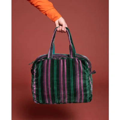 Les Touristes De Paris Poppins Organic Cotton Velvet Weekend Bag In Green