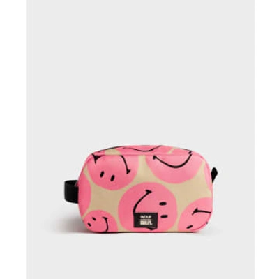 Wouf Large Pink Smiley Toiletry Bag