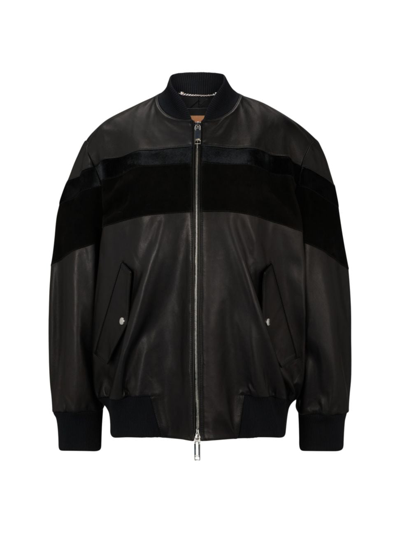 Hugo Boss Relaxed-fit Jacket With Leather And Suede In Black