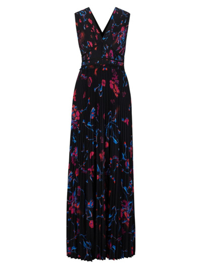 Hugo Boss Floral V-neck Maxi Dress In Pleated Crinkle Crepe In Patterned