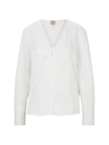 Hugo Boss Regular-fit Blouse In Stretch Silk With Twist Front In White
