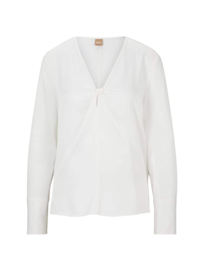 Hugo Boss Regular-fit Blouse In Stretch Silk With Twist Front In White